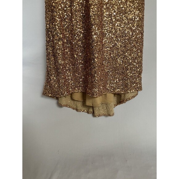La Femme NWT Rose Blush Gold Sequin Floor Length Gown Tie Back Size 4 $398 - Picture 3 of 10